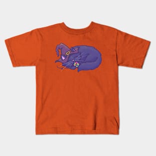 Purple Witch Cat Halloween Kids T-Shirt